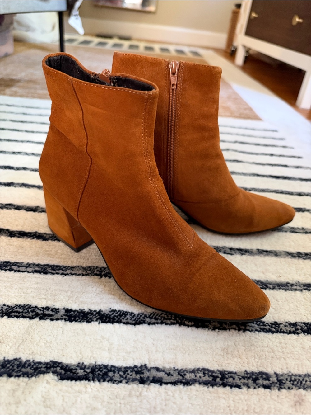 Vagabond Women's Suede Ankle Boots in Burnt Orange - Side Zip Block Heel